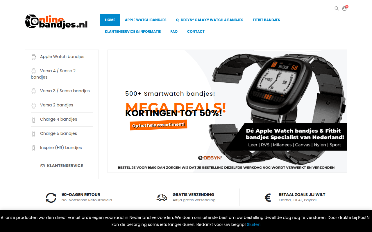 Screenshot van onlinebandjes.nl