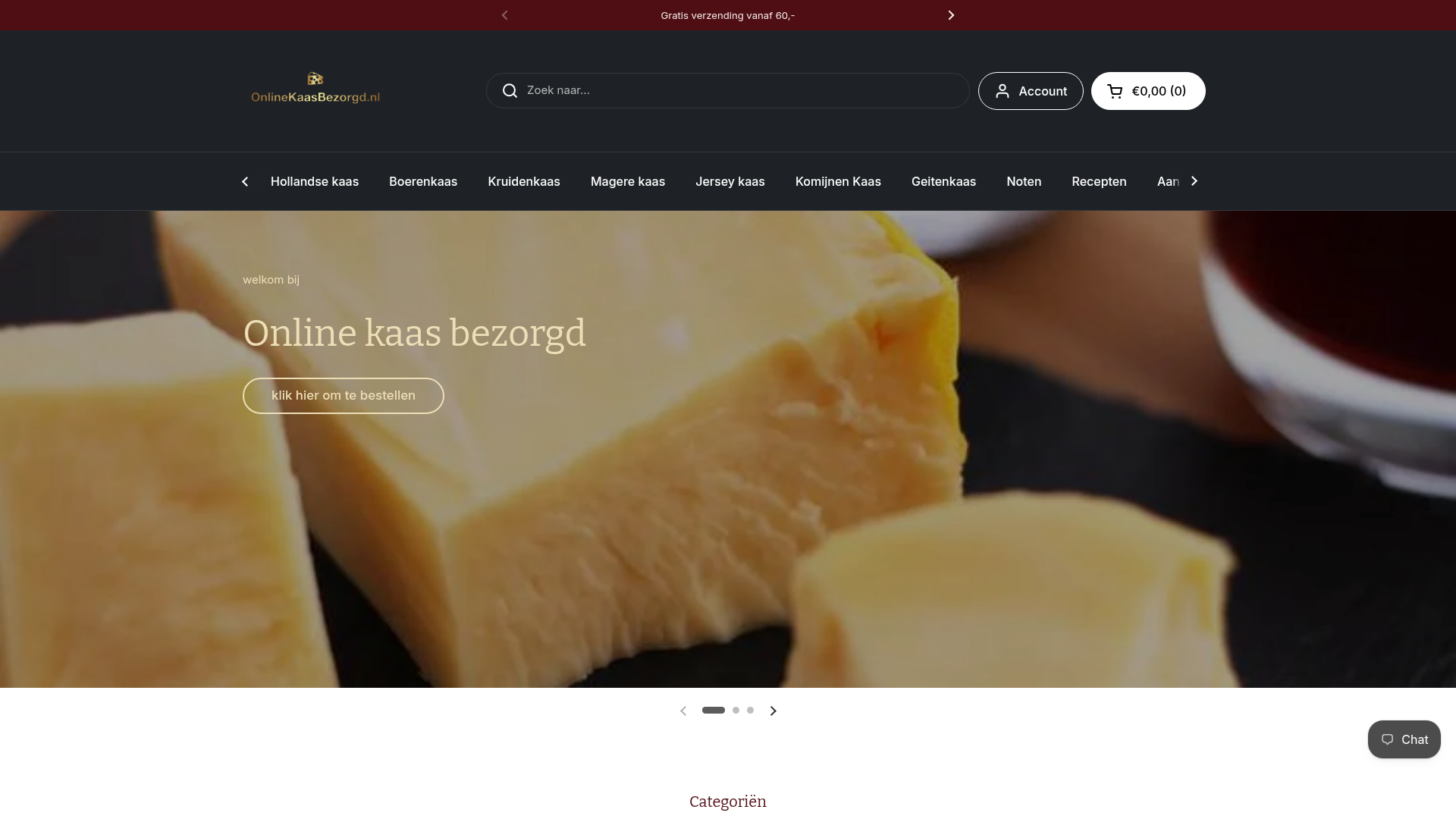 Screenshot van onlinekaasbezorgd.nl