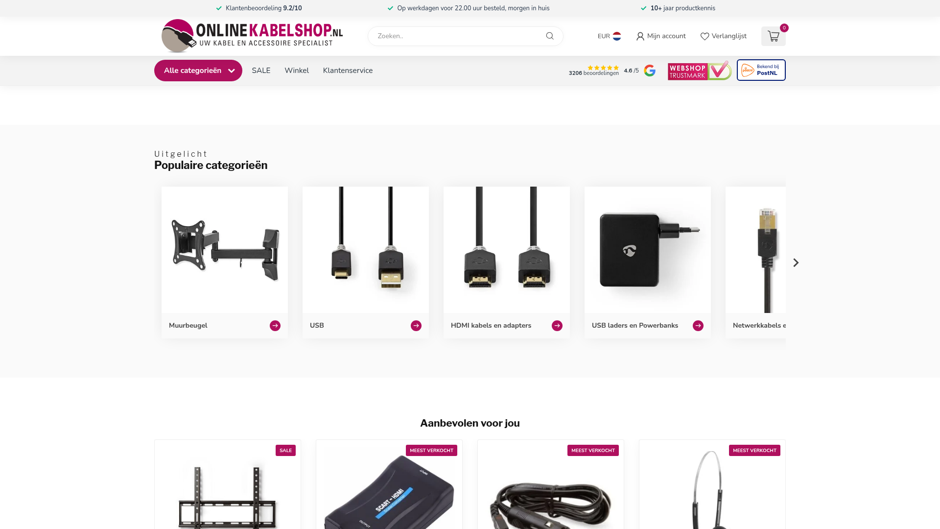 Screenshot van onlinekabelshop.nl