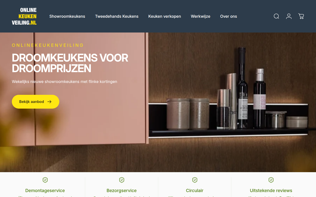 Screenshot van onlinekeukenveiling.nl
