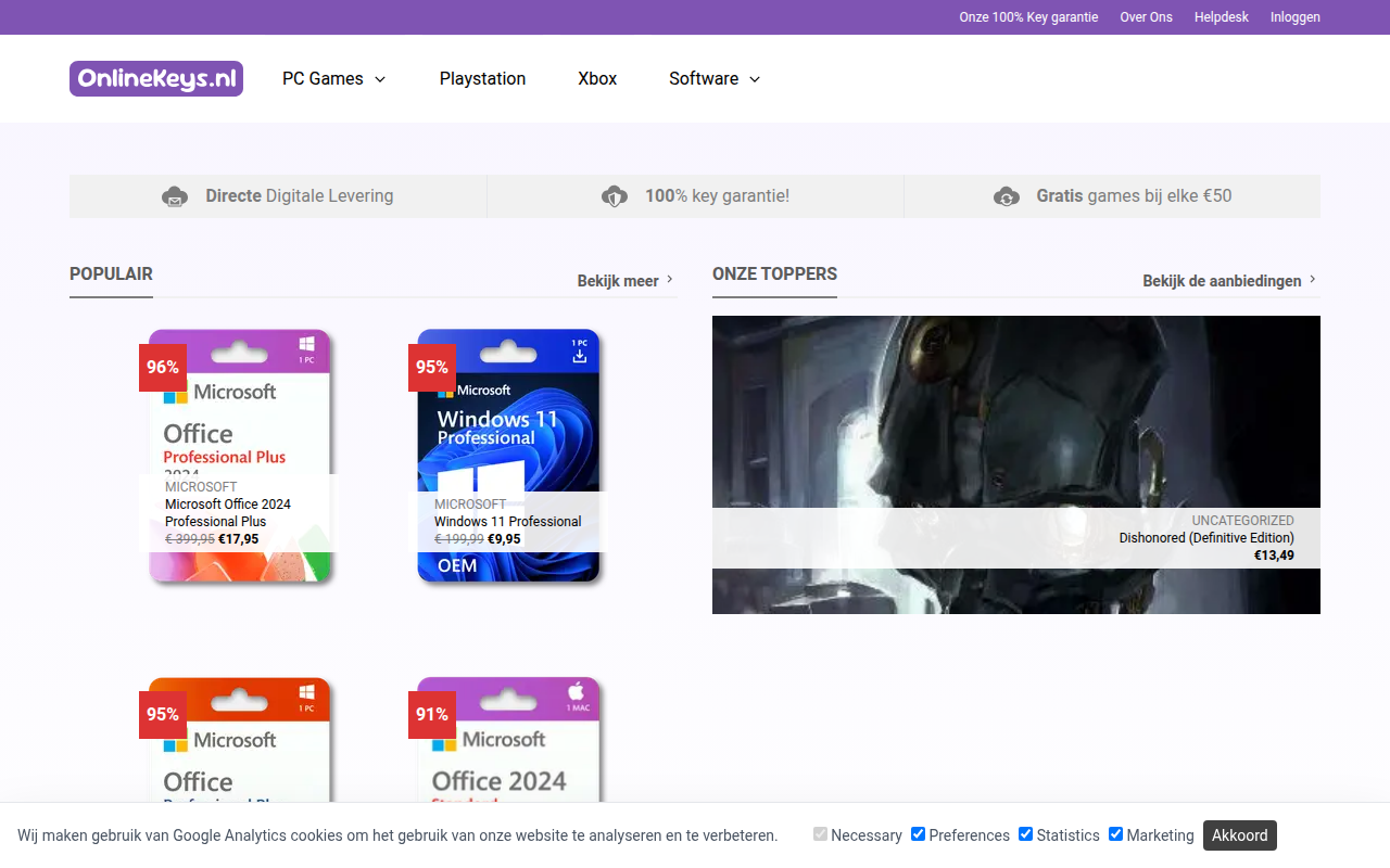 Screenshot van Onlinekeys
