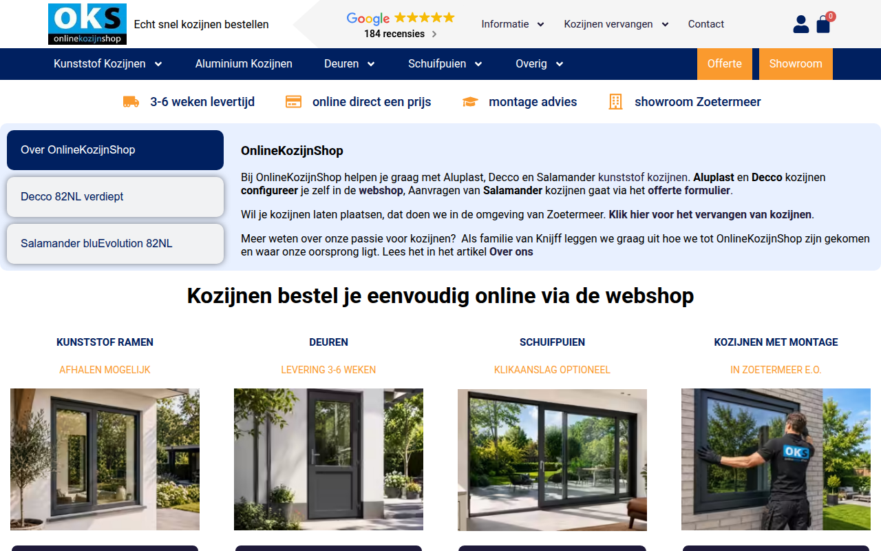 Screenshot van onlinekozijnshop.nl