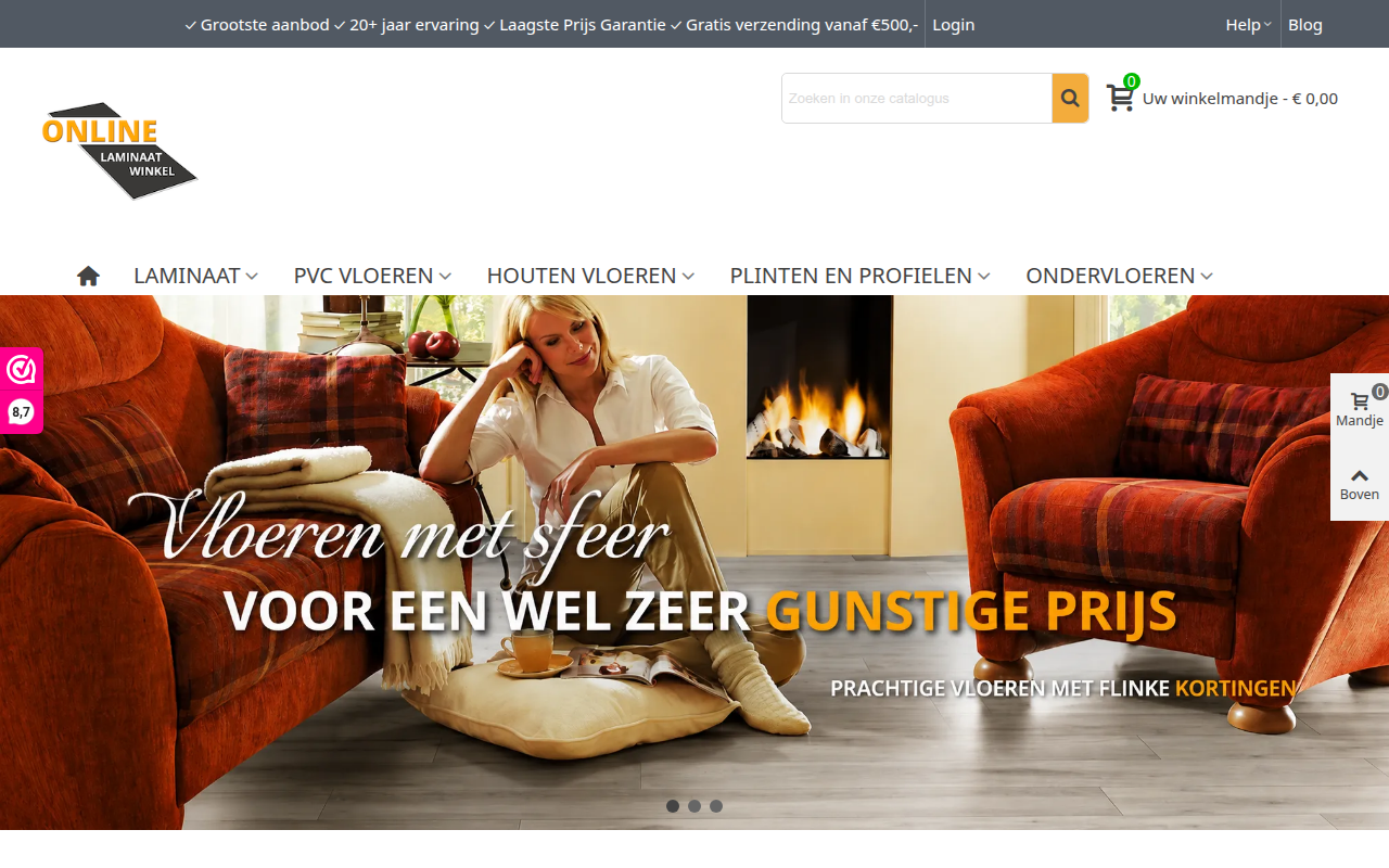 Screenshot van onlinelaminaatwinkel.nl