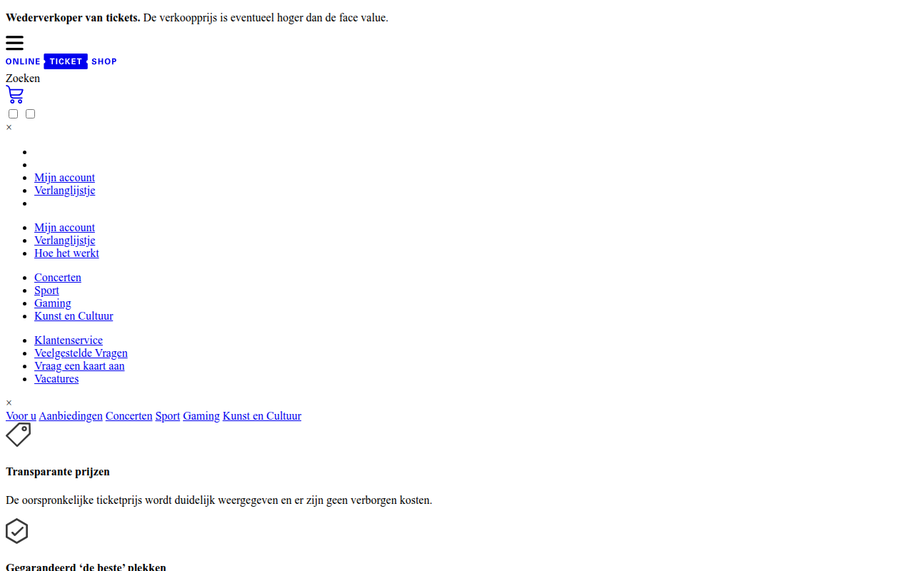 Screenshot van onlineticketshop.nl