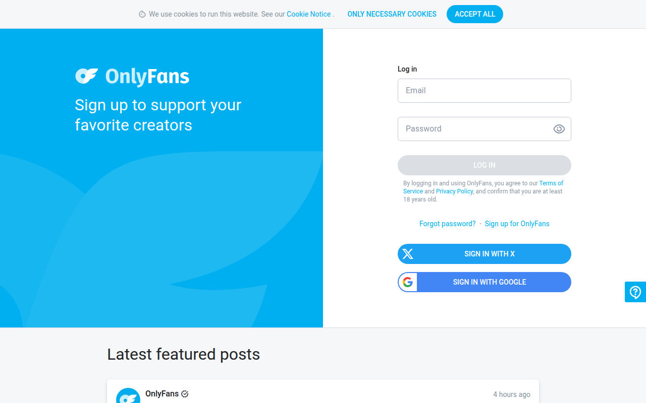 Screenshot van onlyfans.com