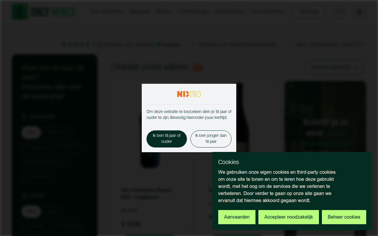 Screenshot van onlywines.nl