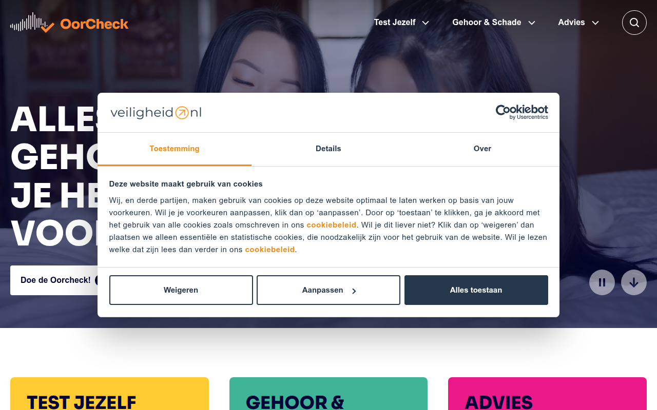 Screenshot van oorcheck.nl