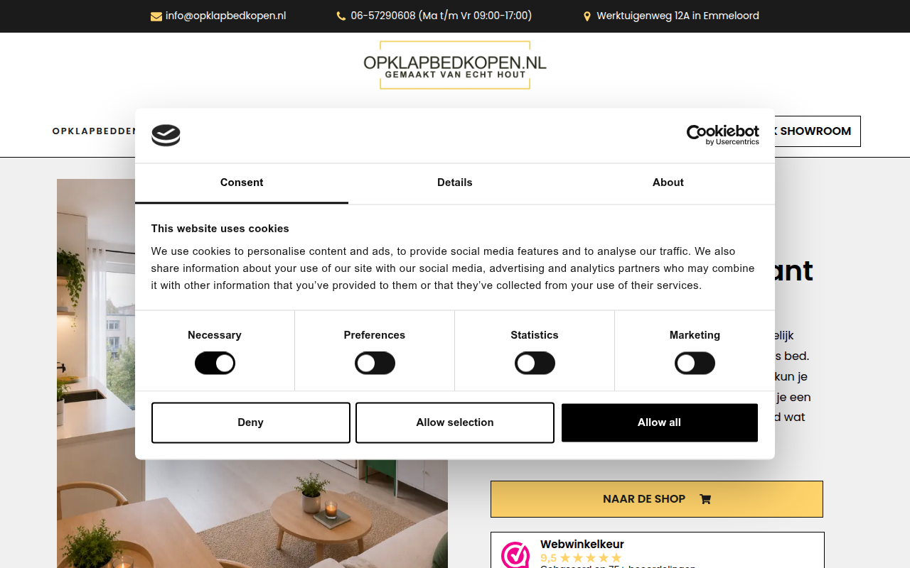 Screenshot van opklapbedkopen.nl
