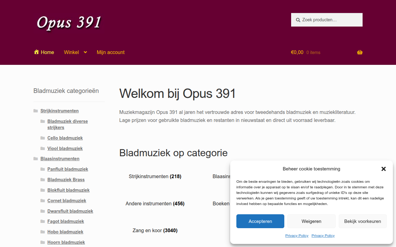 Screenshot van opus391.nl
