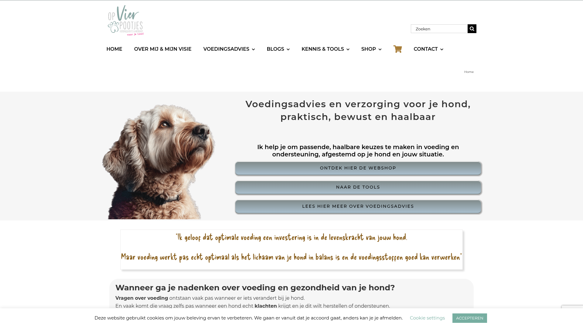 Screenshot van opvierpootjes.nl