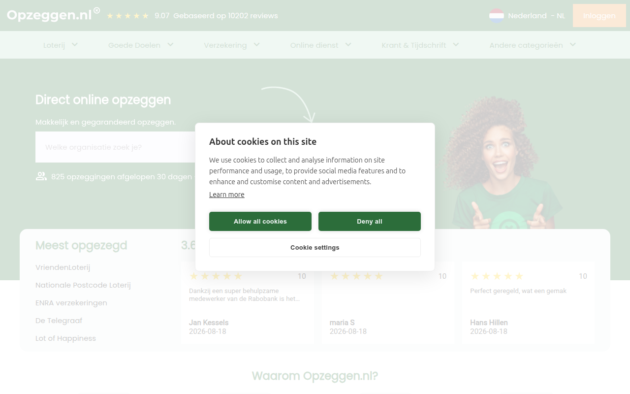 Screenshot van Opzeggen.nl