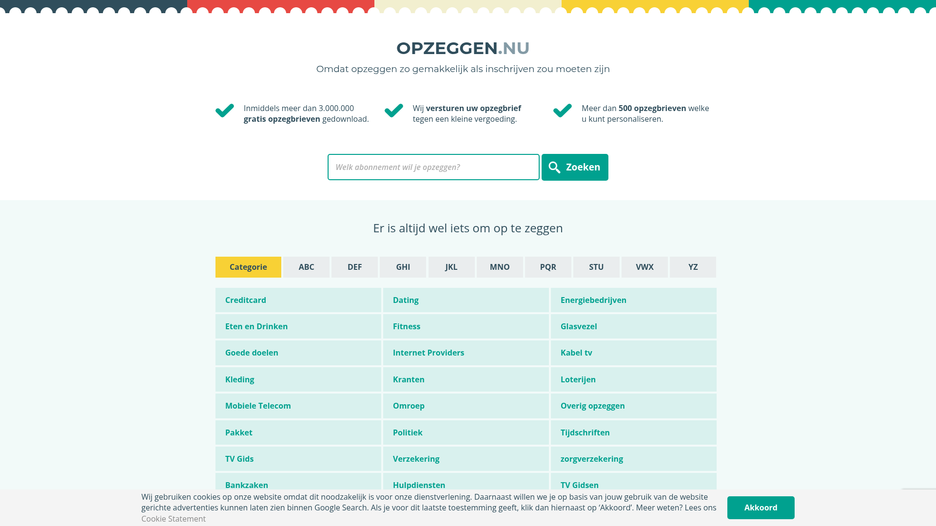 Screenshot van opzeggen.nu