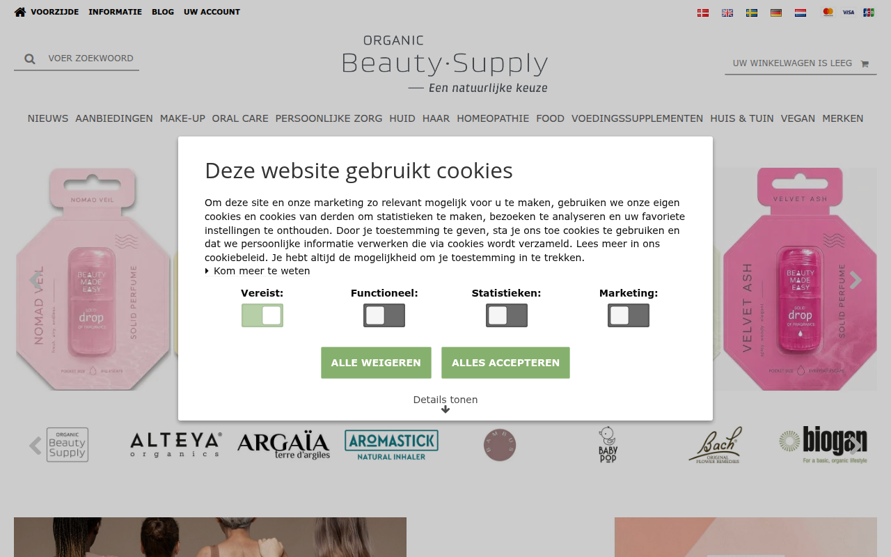 Screenshot van organicbeautysupply.nl