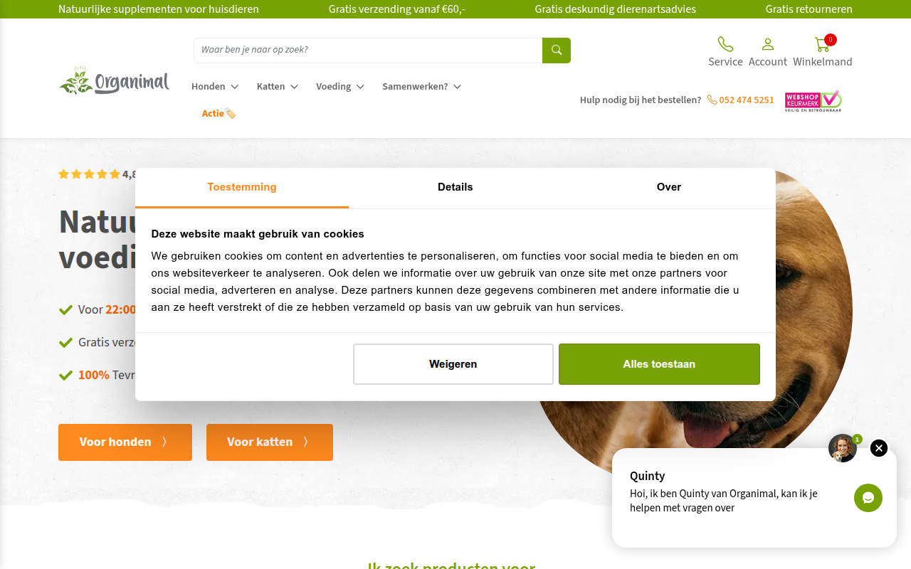 Screenshot van organimal.nl