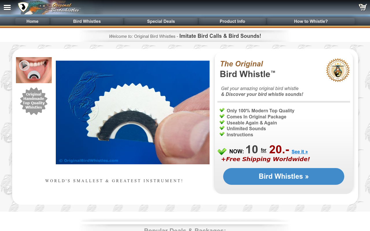 Screenshot van originalbirdwhistles.com