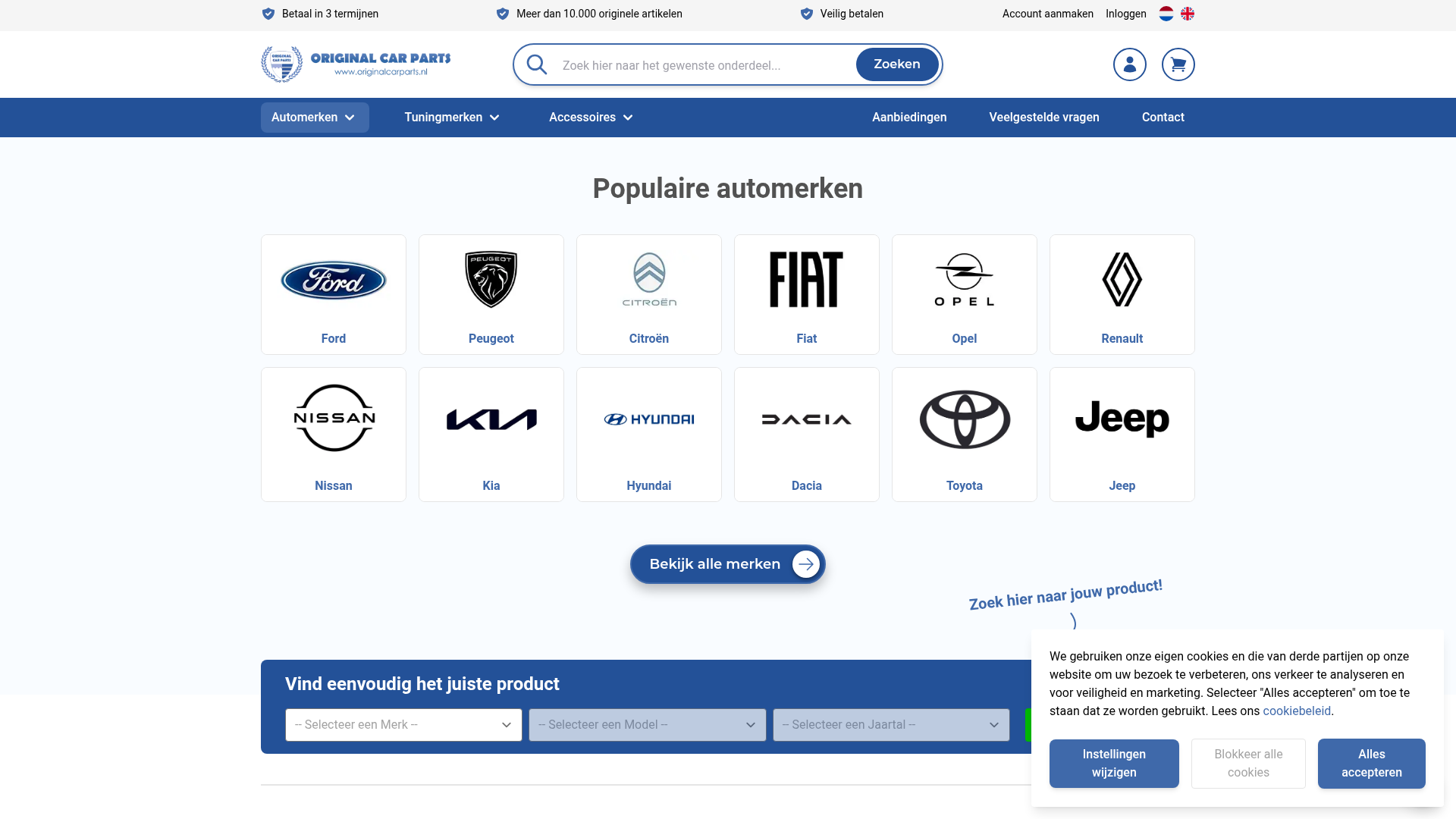 Screenshot van originalcarparts.nl