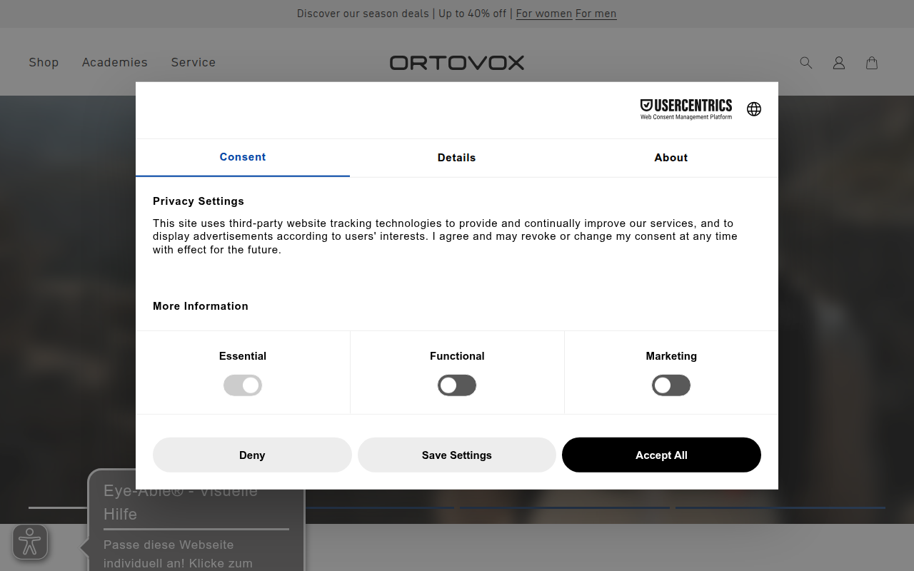 Screenshot van ortovox.com