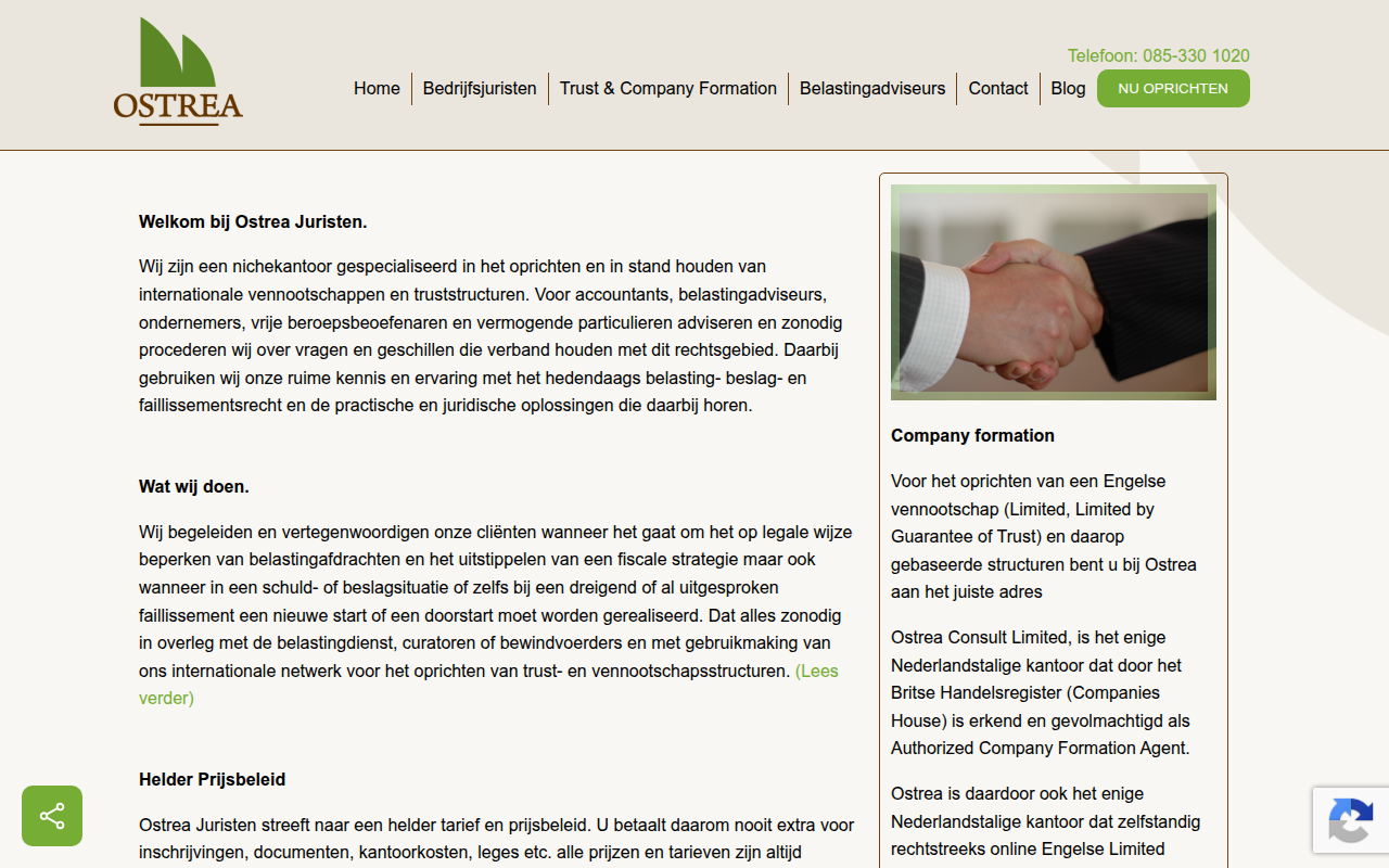 Screenshot van ostrea.uk