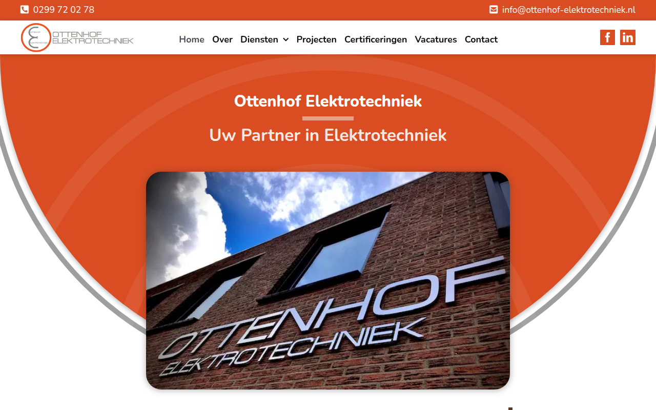 Screenshot van ottenhof-elektrotechniek.nl
