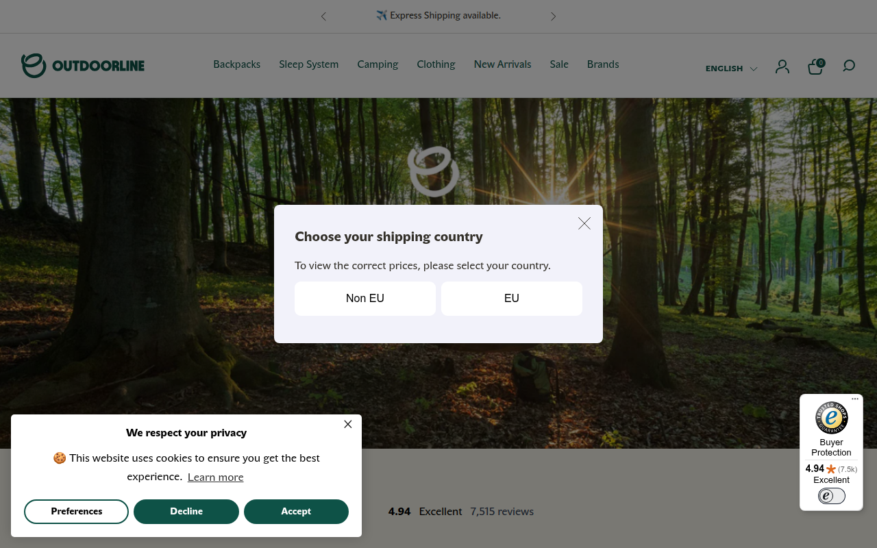 Screenshot van outdoorline.eu