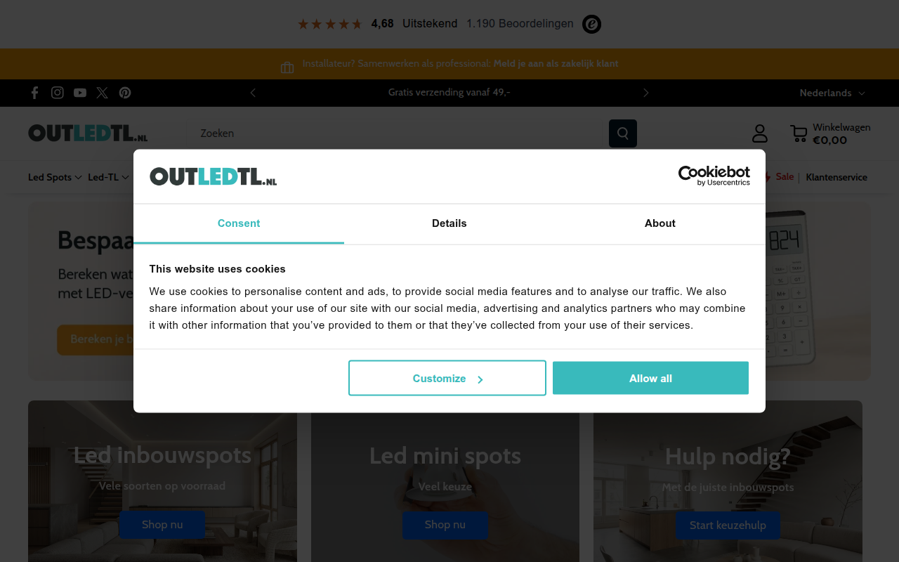 Screenshot van outledtl.nl