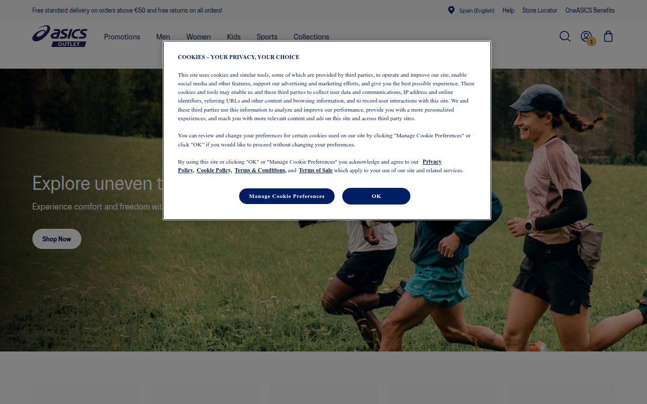 Screenshot van outlet.asics.com