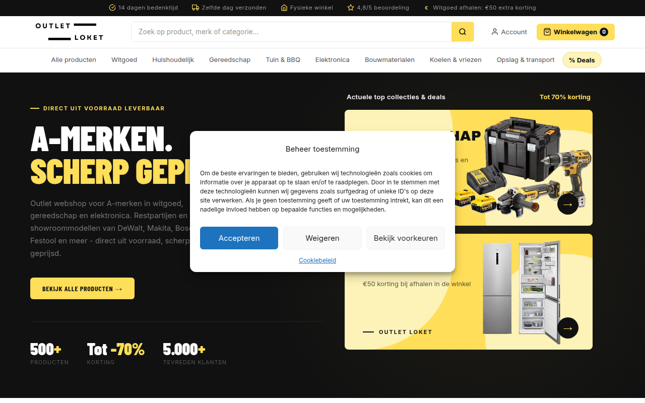 Screenshot van outletloket.nl