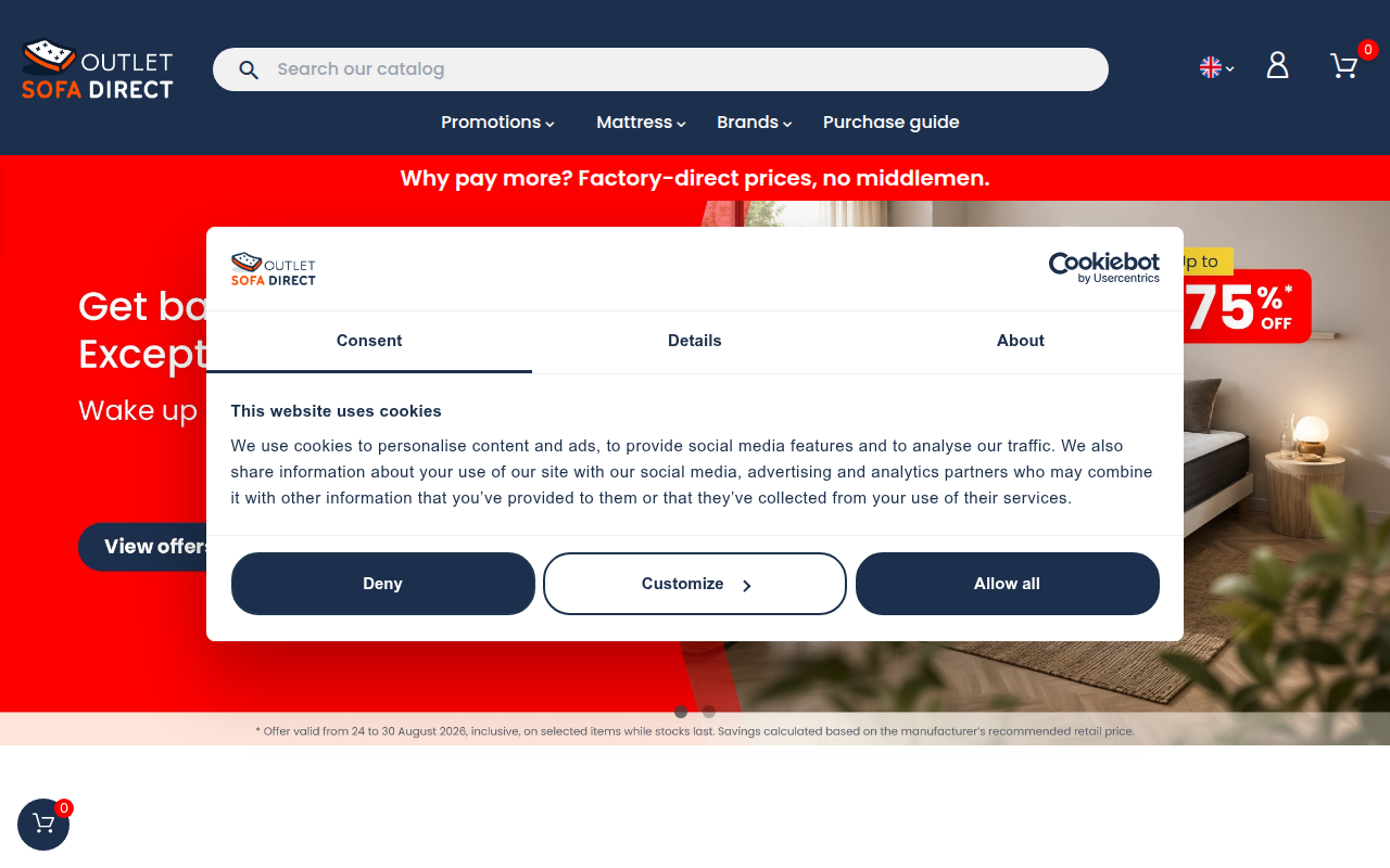 Screenshot van outletsofadirect.fr