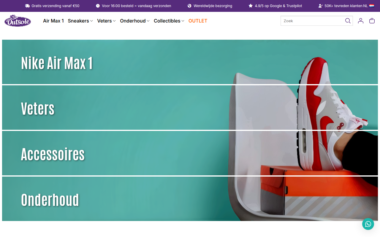 Screenshot van outsole.nl