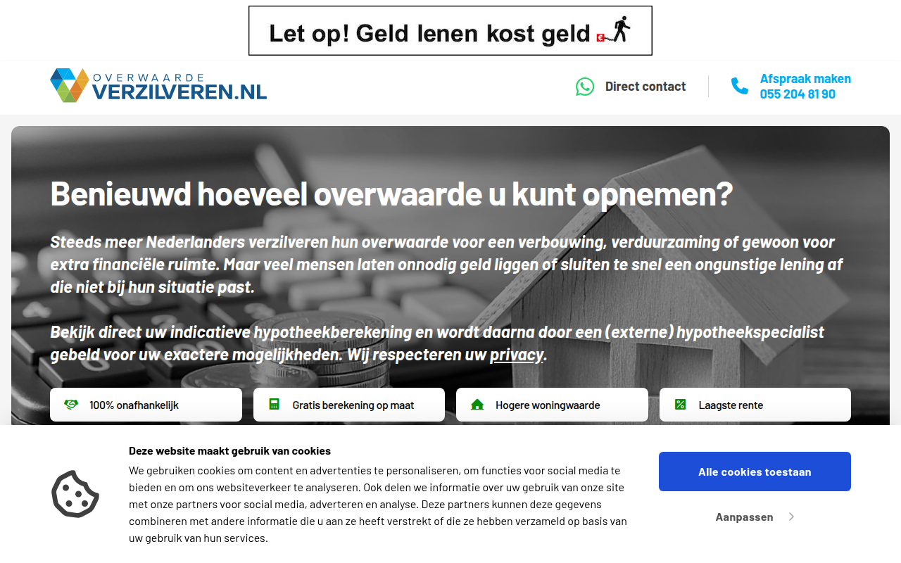 Screenshot van overwaardeverzilveren.nl