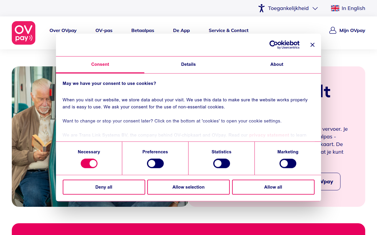 Screenshot van ovpay.nl