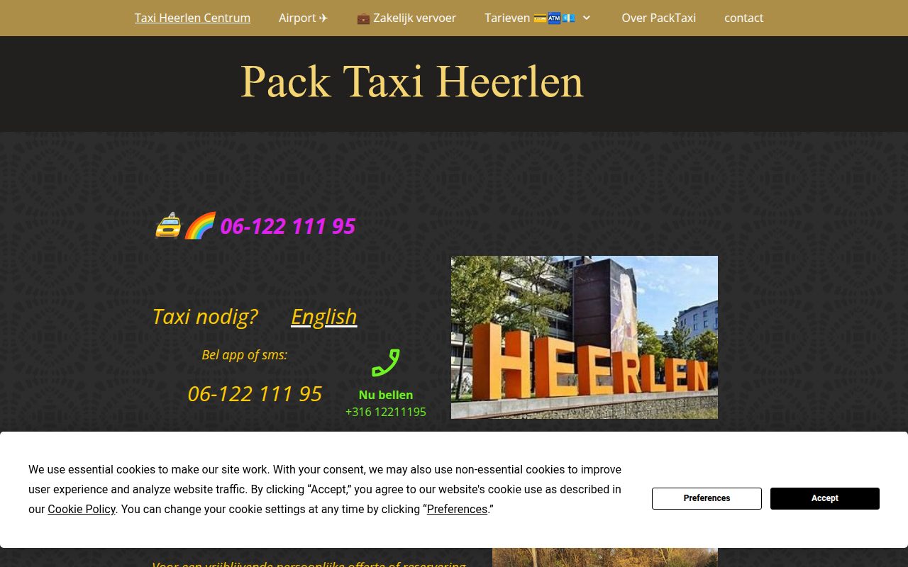 Screenshot van pack-taxi.nl