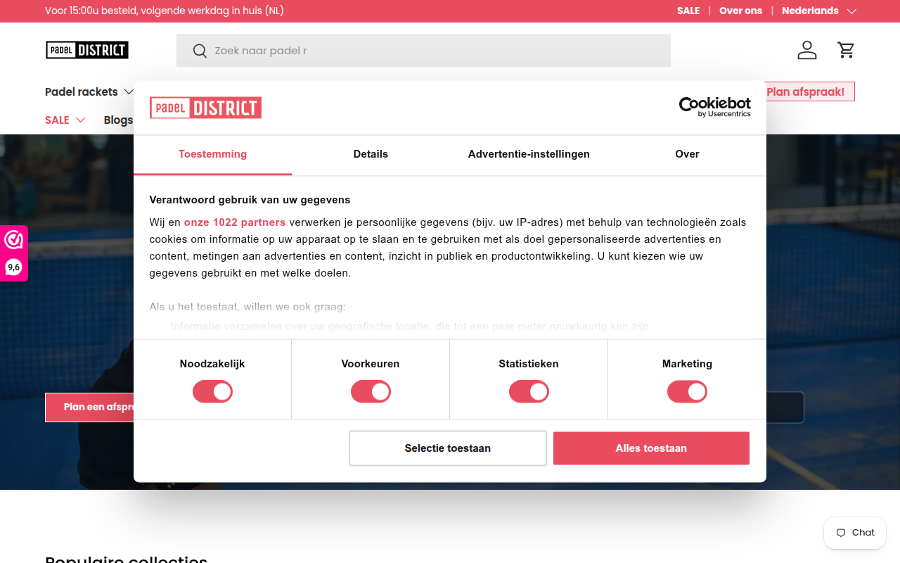 Screenshot van padeldistrict.com