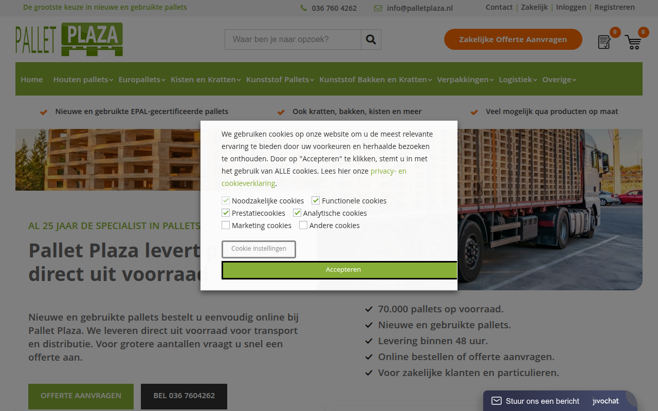 Screenshot van palletplaza.nl