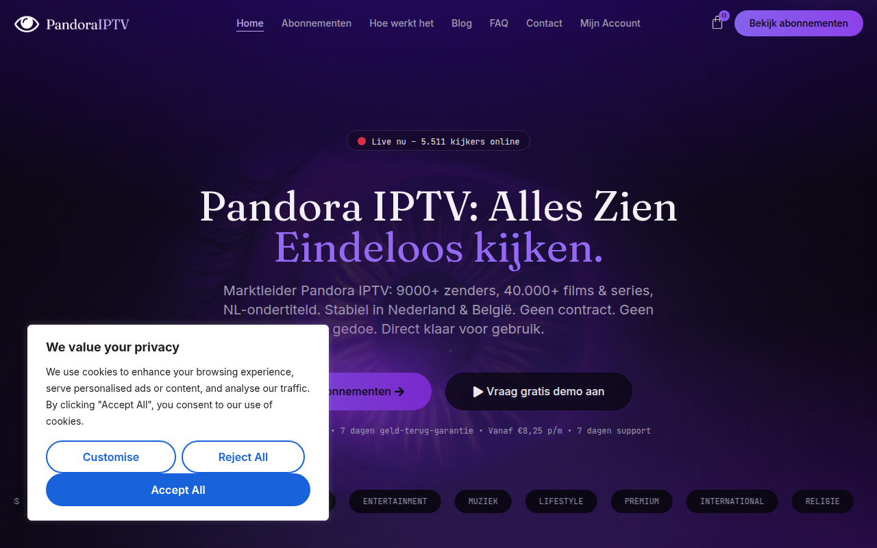Screenshot van pandoraiptv.com