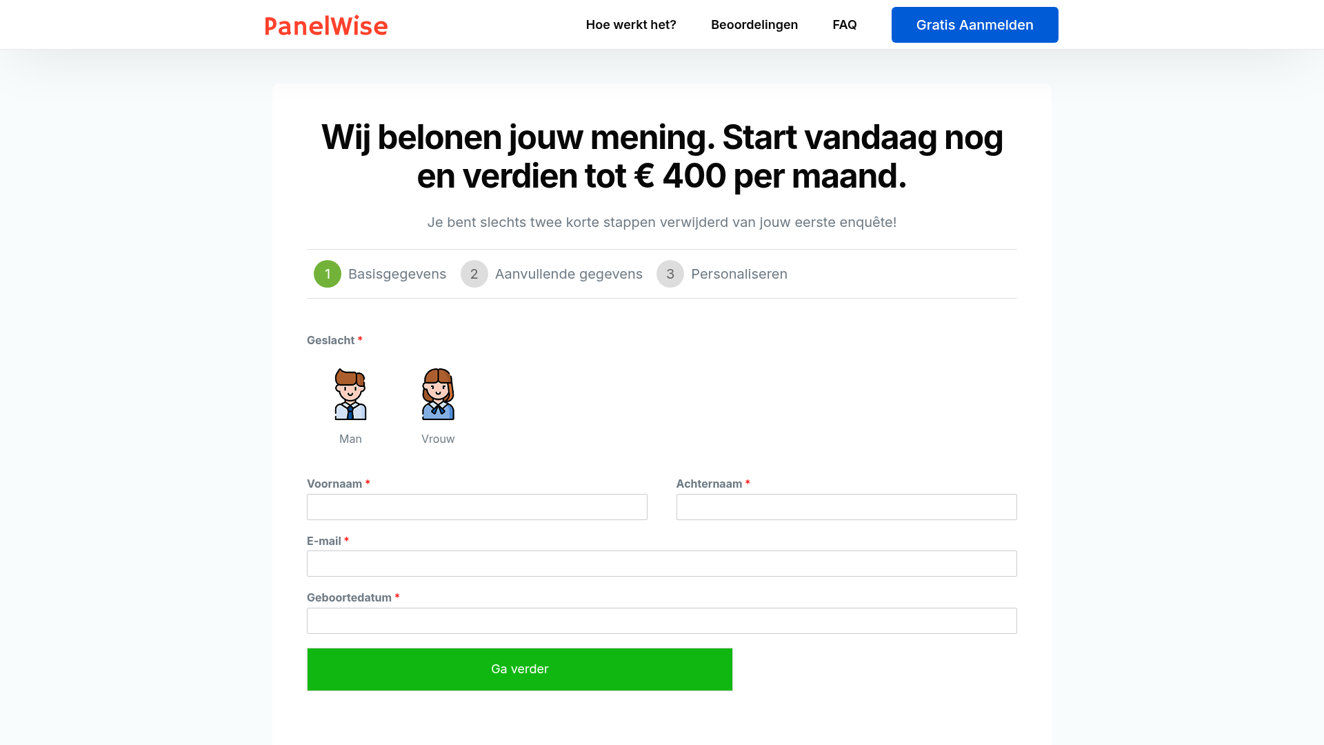Screenshot van panelwise.nl