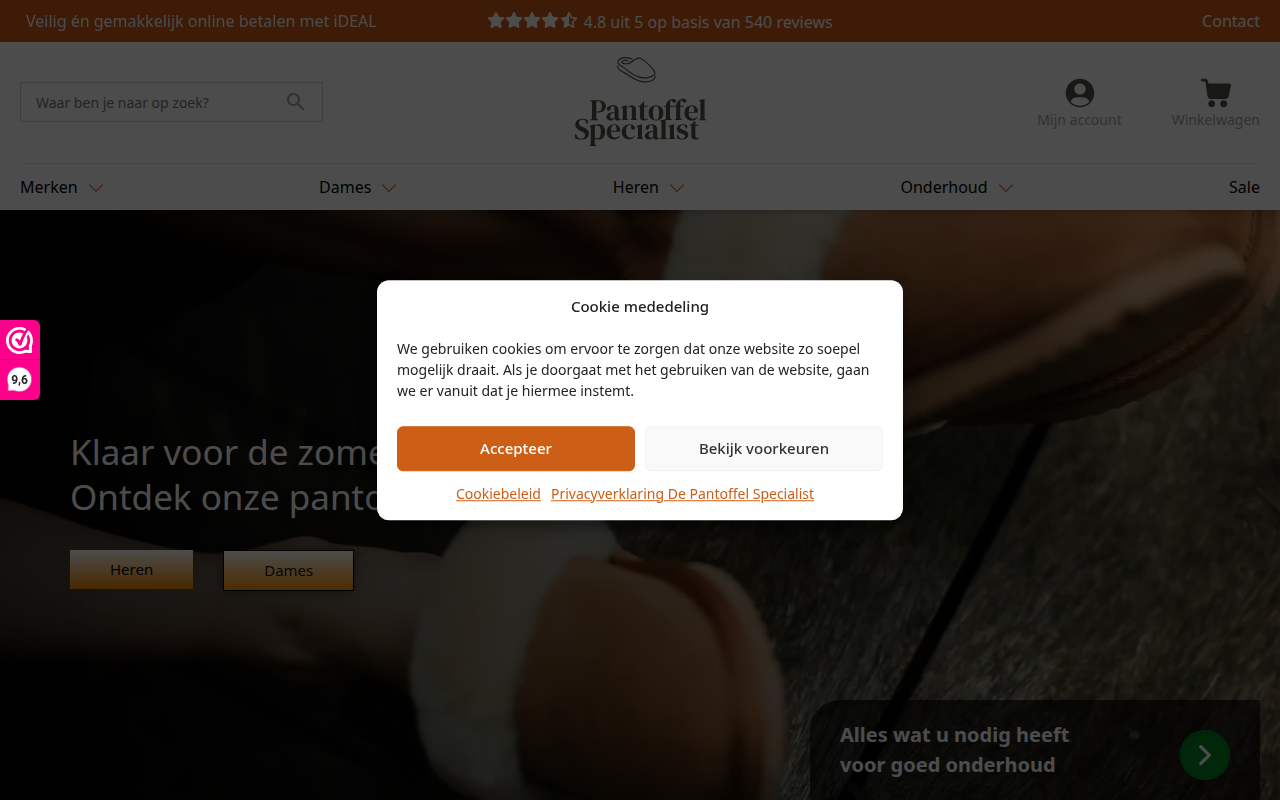 Screenshot van pantoffelspecialist.nl