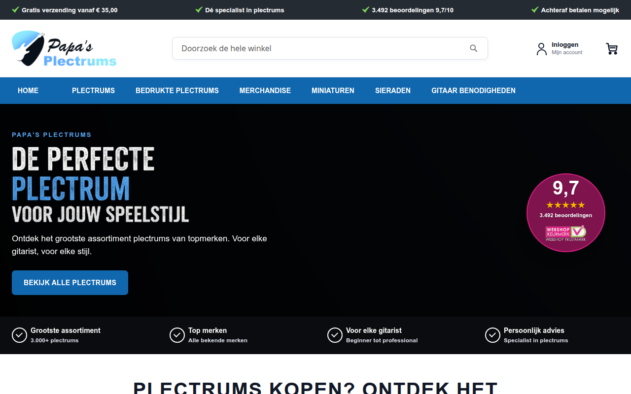 Screenshot van papas-plectrums.nl