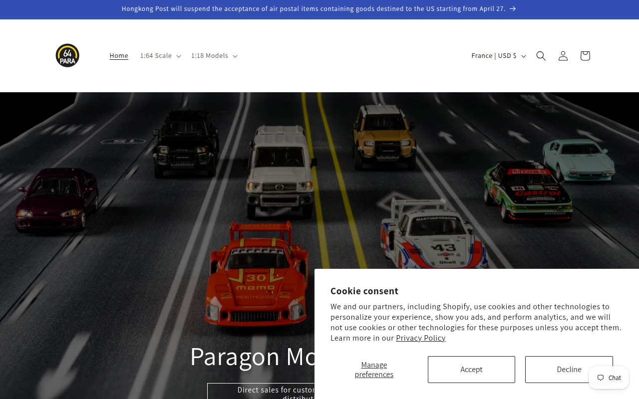 Screenshot van paragonmodelstore.com