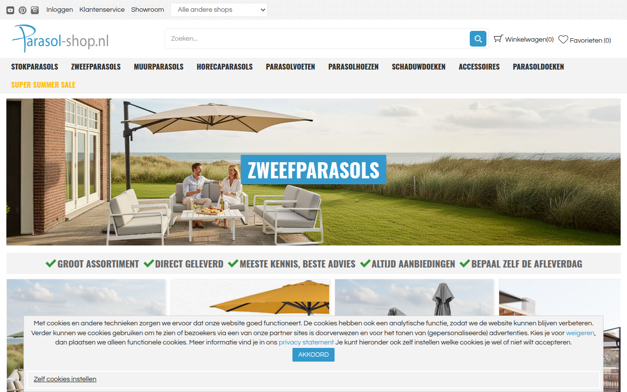 Screenshot van parasol-shop.nl