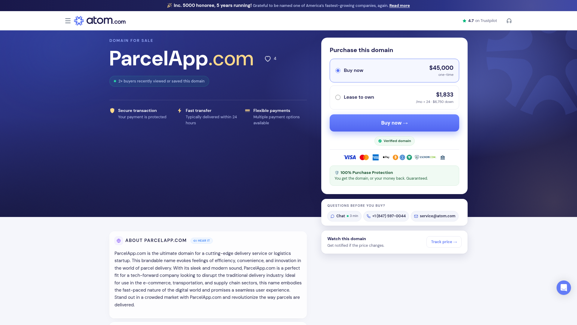 Screenshot van parcelapp.com
