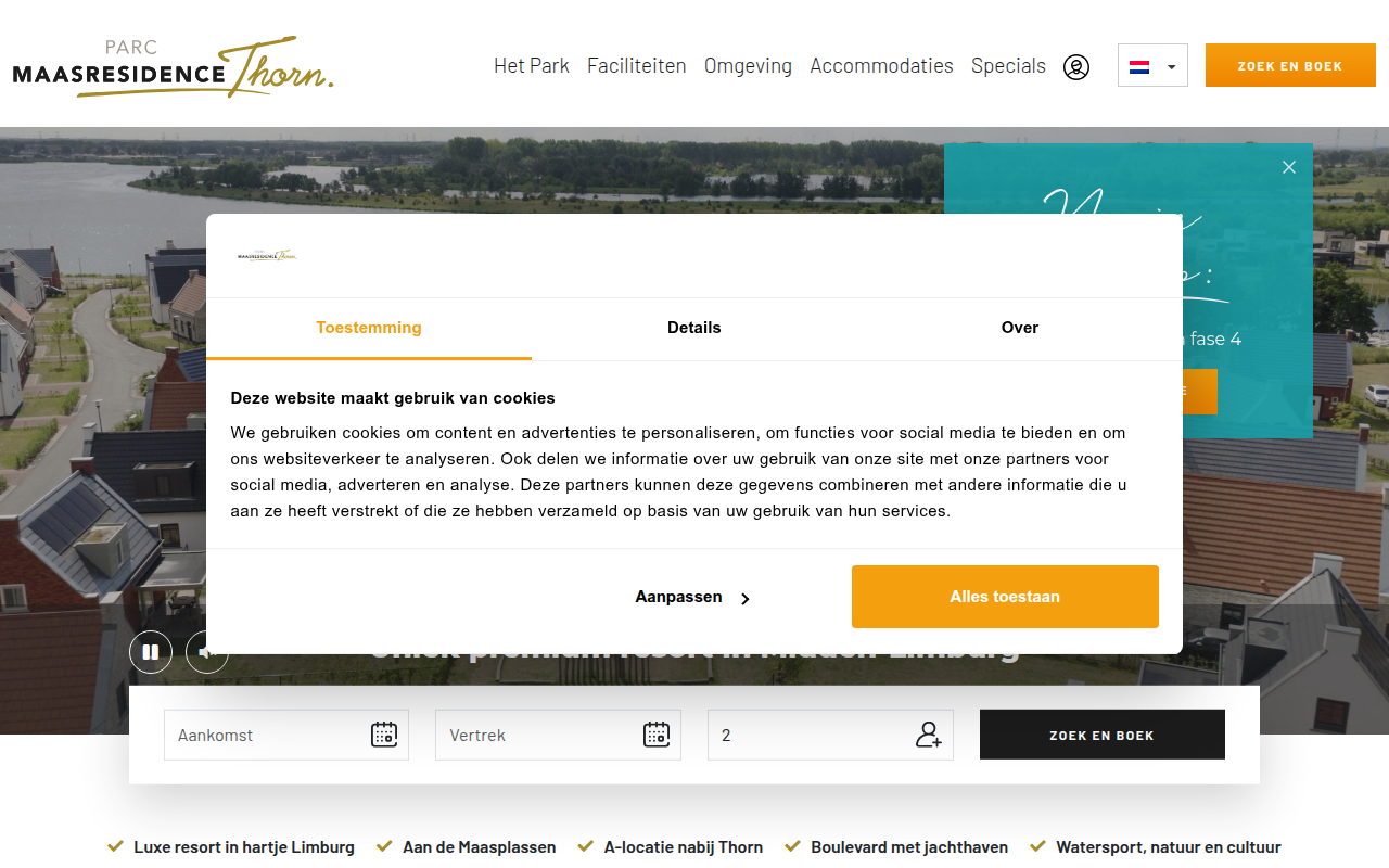 Screenshot van parcmaasresidencethorn.nl