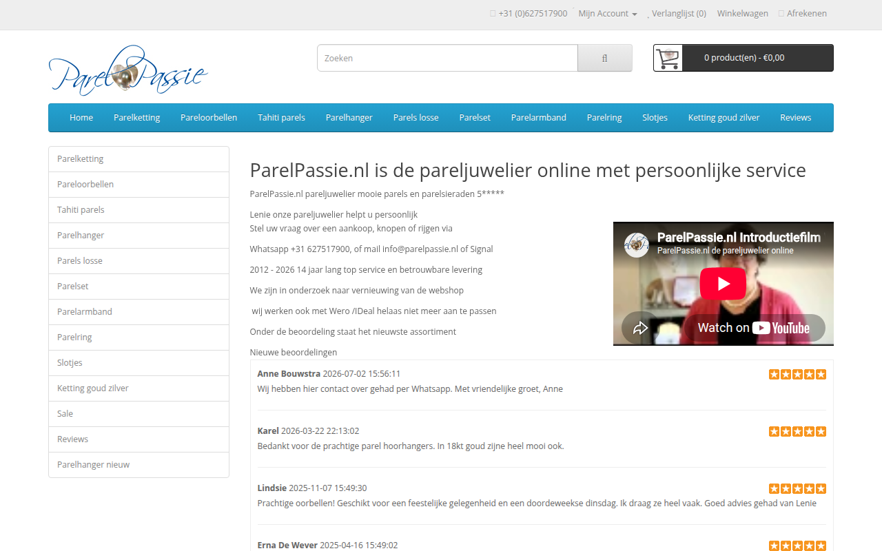 Screenshot van parelpassie.nl