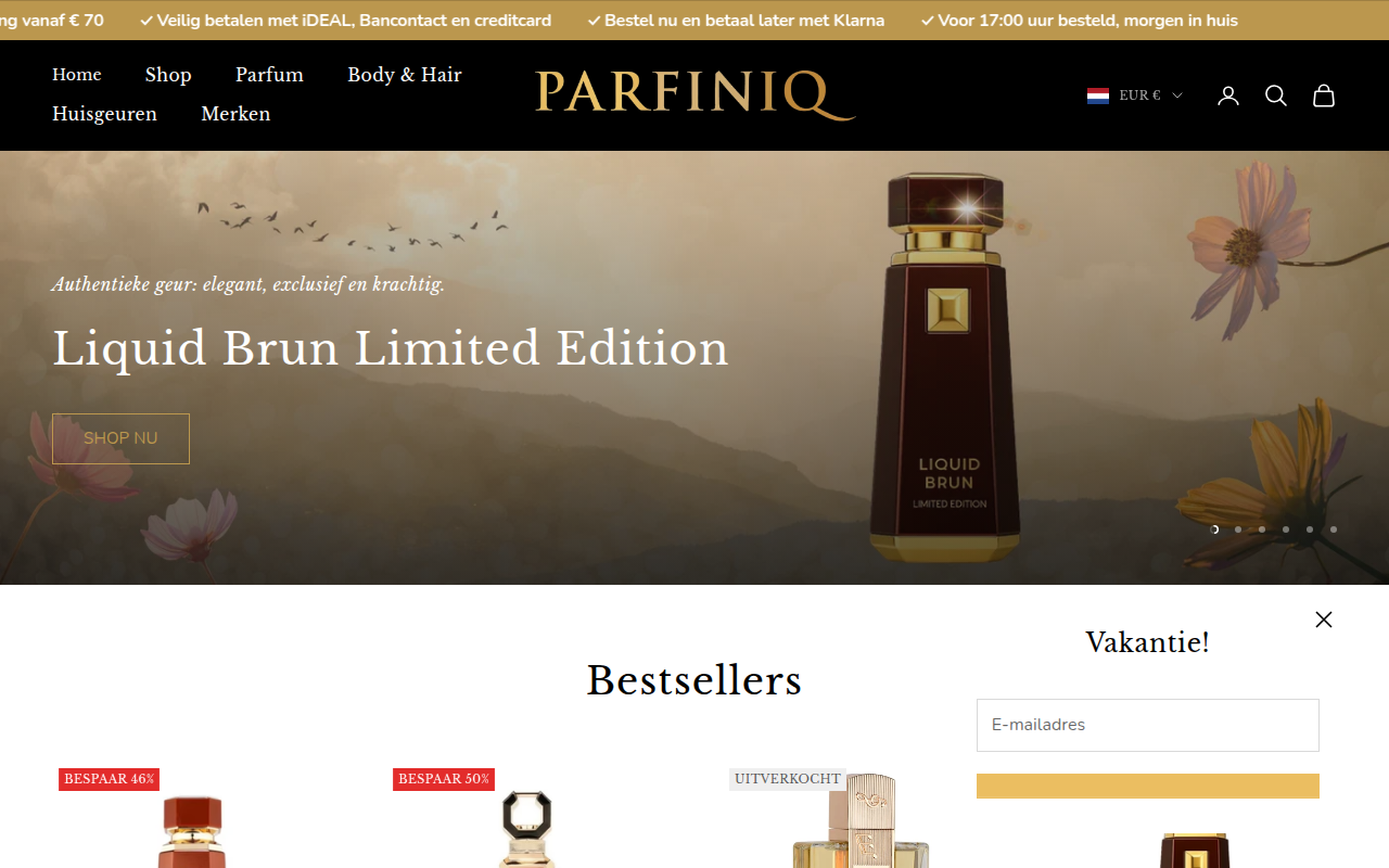 Screenshot van parfiniq.nl