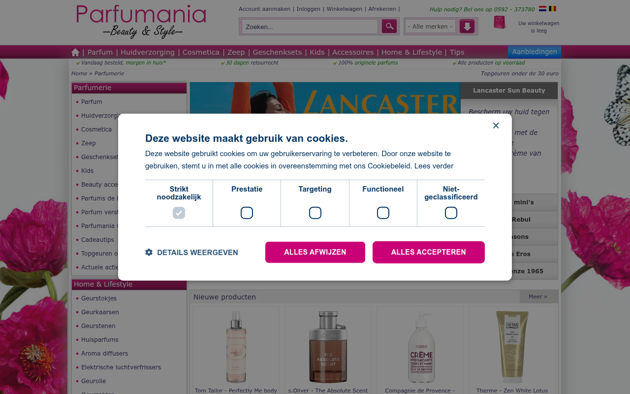 Screenshot van parfumania.nl