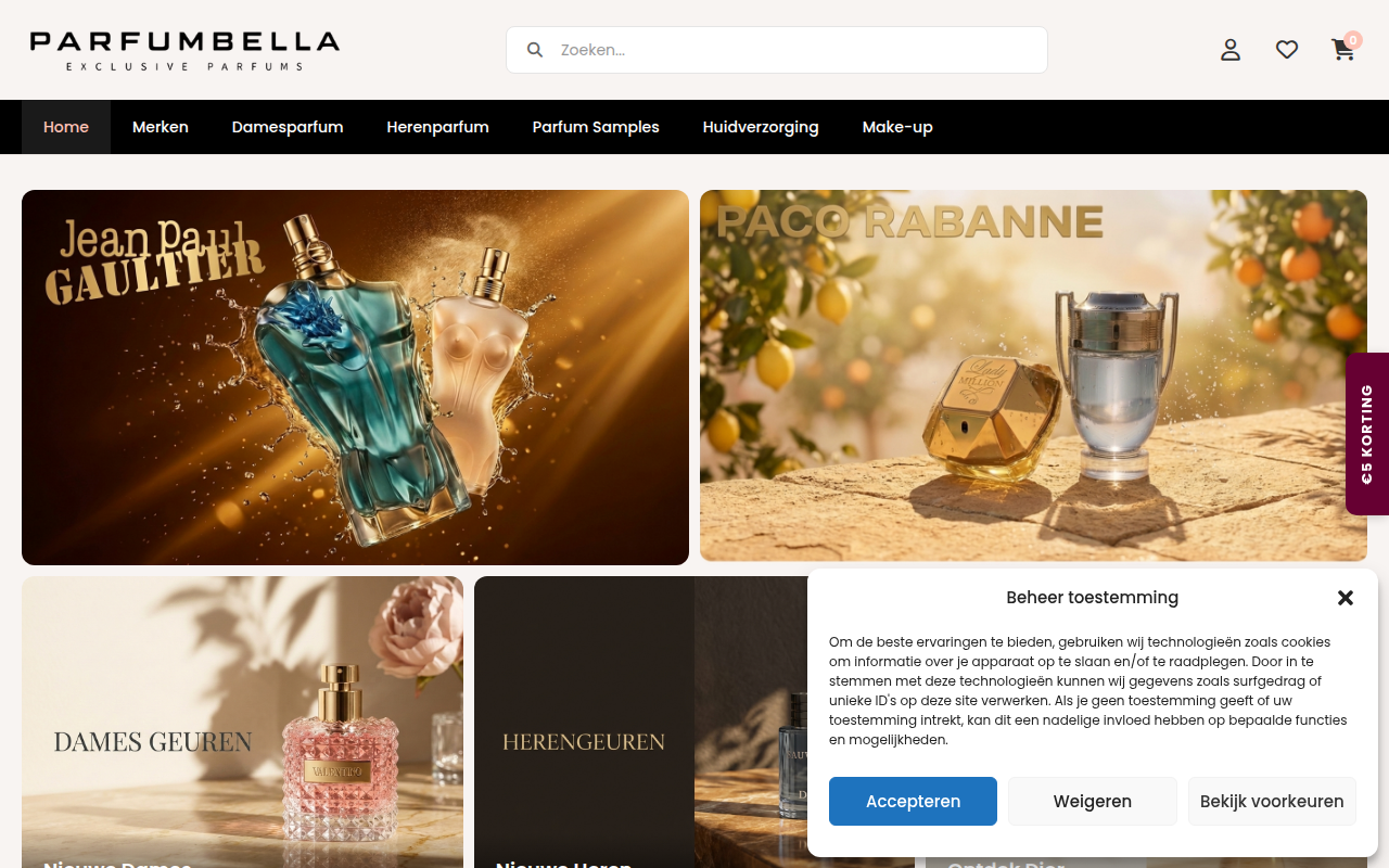 Screenshot van parfumbella.nl
