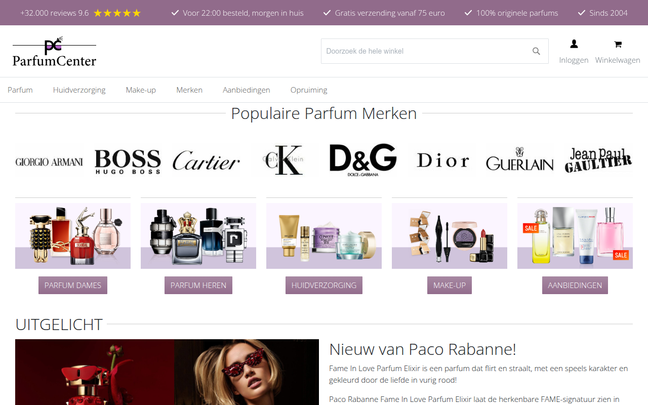 Screenshot van parfumcenter.nl