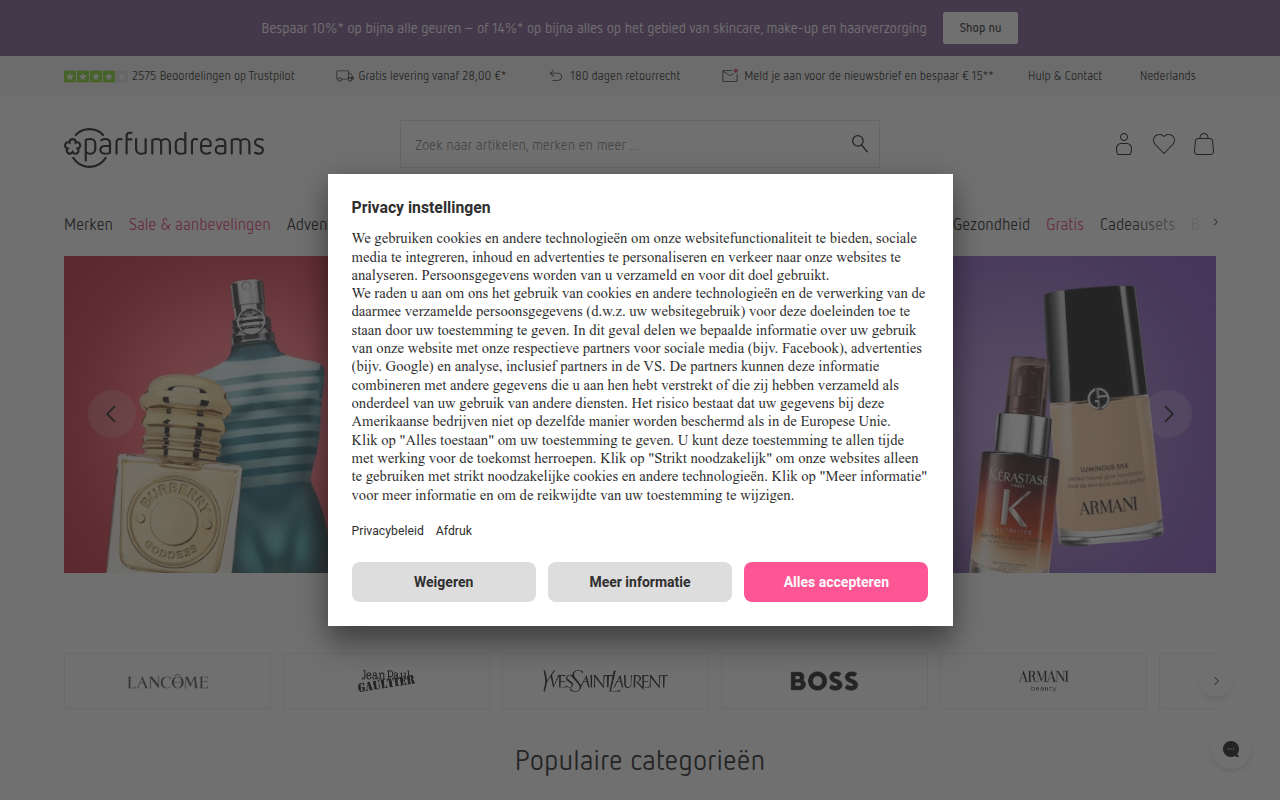 Screenshot van parfumdreams.be