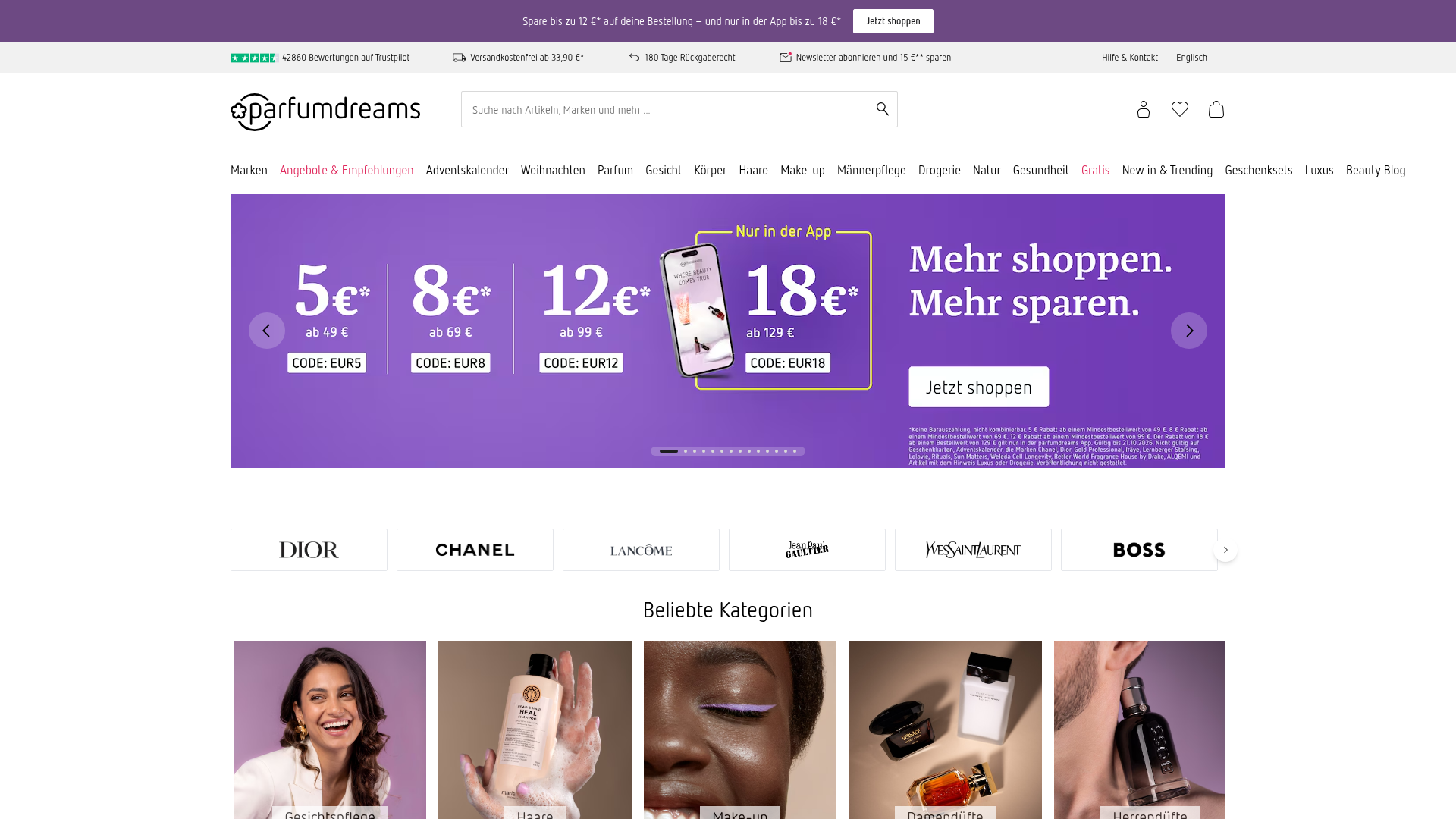 Screenshot van parfumdreams.de