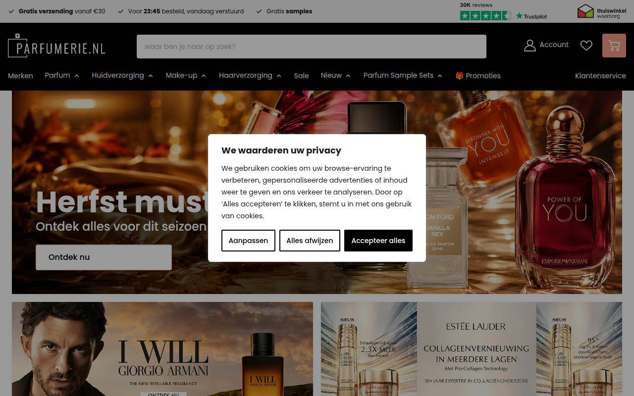 Screenshot van parfumerie.nl